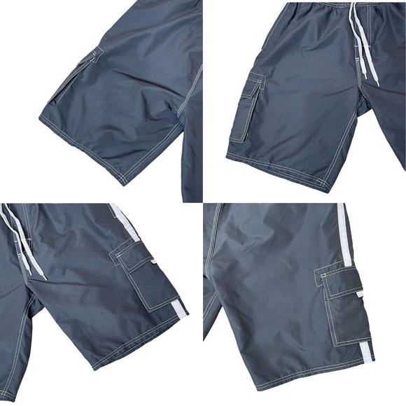 Men Quick Dry Lined Swim Trunks Gray Sz L Stripes Shorts Kanu Surf - Picture 13 of 13